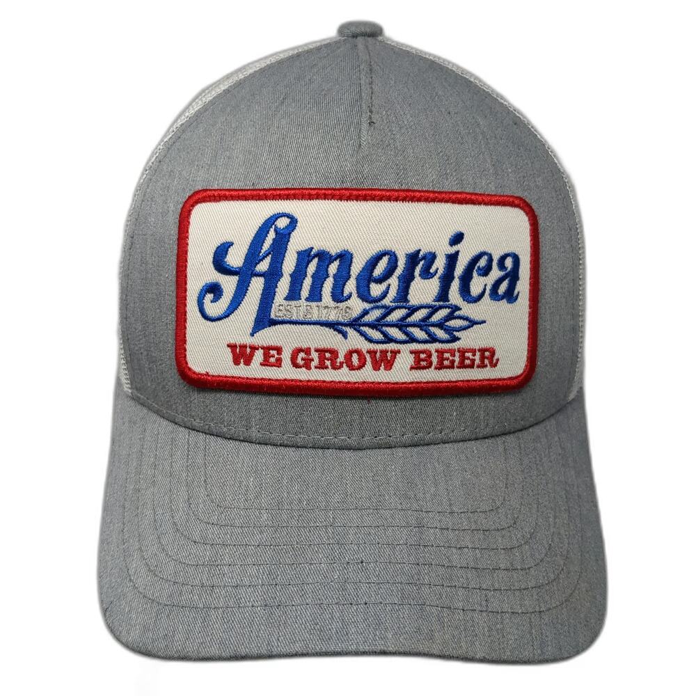 Rural Cloth Trucker Hat Gray White Red Blue One Size America We Grow Beer Patch